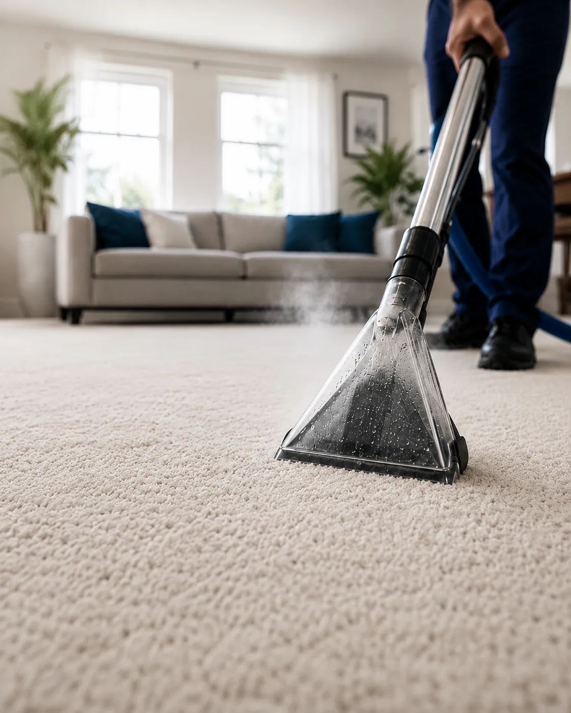 Freshly cleaned carpet in a bright Nashville living room