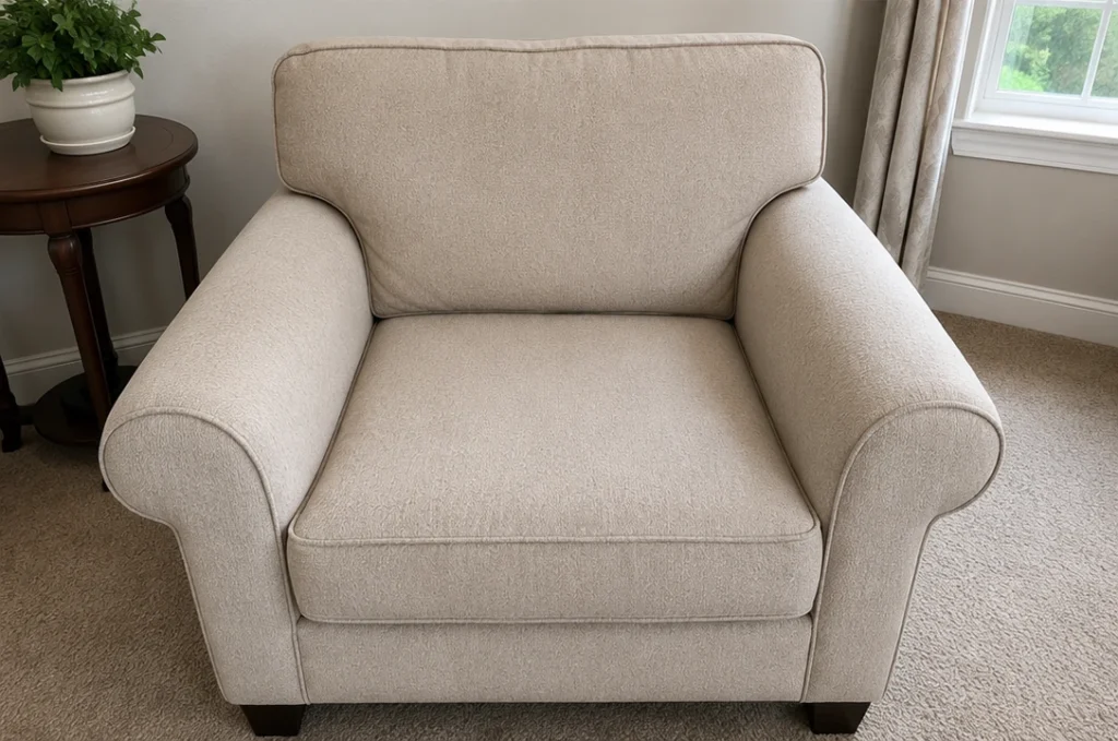 Light upholstered armchair after professional cleaning